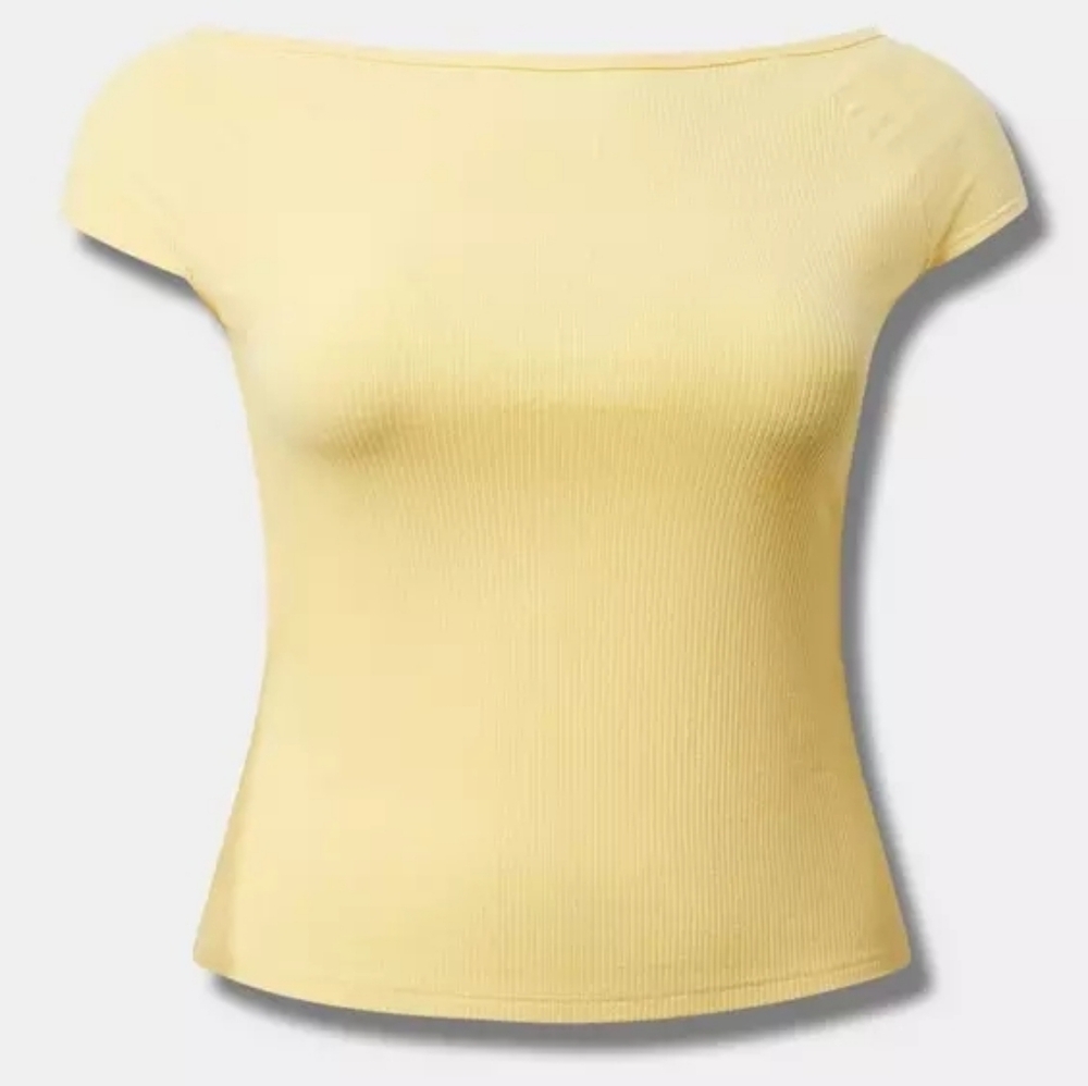New Torrid Supersoft Ribbed, Boatneck fitted tee in Yarrow, 1X